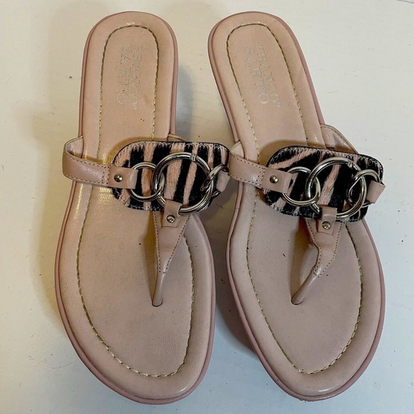 Franco Sarto Gitana Leather Wedge Sandal Pink 6M Animal Print Accent. - Picture 2 of 8